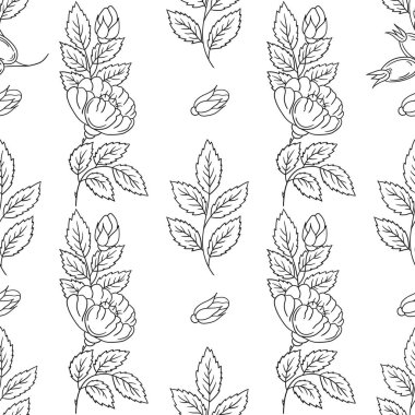 Rosehip 'te. Tek renkli çiçek desenli. Tekstil ya da mutfak tarzı. Tasarım, tekstil, kumaş, duvar kağıdı, ambalaj kağıdı