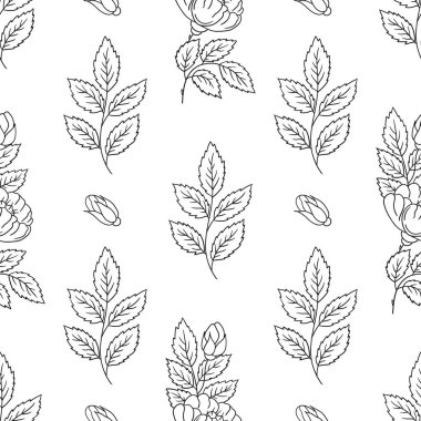 Rosehip 'te. Tek renkli çiçek desenli. Tekstil ya da mutfak tarzı. Tasarım, tekstil, kumaş, duvar kağıdı, ambalaj kağıdı, dekorasyon vesaire için yazdır