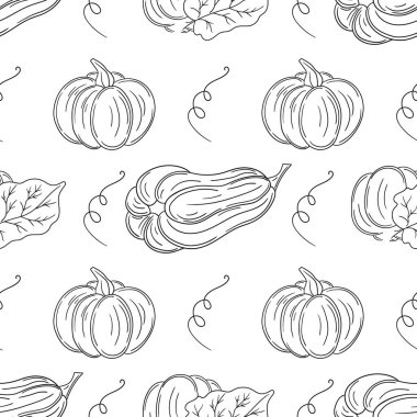 Balkabağım. Tekstil ya da mutfak için desen. Tek renkli sebze deseni elde çizim tarzında. Tasarım, tekstil, kumaş, duvar kağıdı, ambalaj kağıdı, dekorasyon vesaire için yazdır