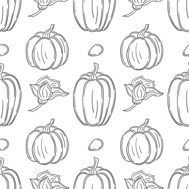 Balkabağım. Tekstil ya da mutfak tarzı. Tek renkli sebze deseni. Tasarım, tekstil, kumaş, duvar kağıdı, ambalaj için yazdır