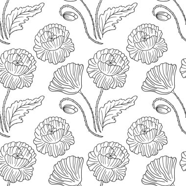 Haşhaş Tek renkli çiçek deseni elde çizim tarzında. Tekstil ya da mutfak için desen. Tasarım ve tekstil için yazdır