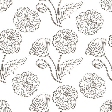 Haşhaş Tek renkli çiçek deseni elde çizim tarzında. Tekstil ya da mutfak için desen. Tasarım, tekstil, kumaş, duvar kağıdı, ambalaj için yazdır