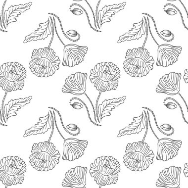 Haşhaş Tek renkli çiçek deseni elde çizim tarzında. Tekstil ya da mutfak için desen. Tasarım, tekstil, kumaş, duvar kağıdı, ambalaj kağıdı, dekorasyon vesaire için yazdır