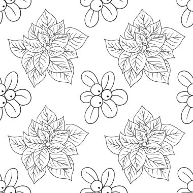 Zehirlenme. Elinde kusursuz bir Noel çizimi var. Tekstil ya da mutfak için tek renkli. Tasarım, tekstil, kumaş, duvar kağıdı, ambalaj için yazdır