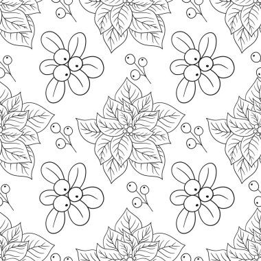 Zehirlenme. Elinde kusursuz bir Noel çizimi var. Tekstil ya da mutfak için tek renkli. Tasarım, tekstil, kumaş, duvar kağıdı, ambalaj kağıdı