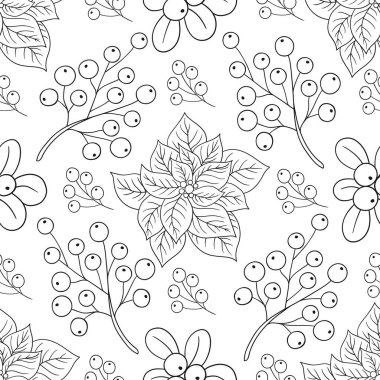 Zehirlenme. Tek renkli Noel deseni elde çizim tarzında. Tekstil ya da mutfak için desen. Tasarım, tekstil, kumaş, duvar kağıdı, ambalaj kağıdı, dekorasyon vesaire için yazdır