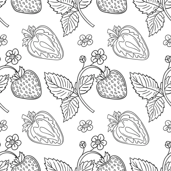 Çilekli. Tekstil ya da mutfak için desen. Tek renkli böğürtlen deseni elde çizim tarzında. Tasarım için yazdır