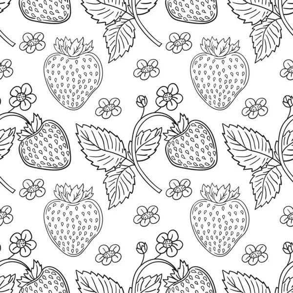Çilekli. Tekstil ya da mutfak için desen. Tek renkli böğürtlen deseni elde çizim tarzında. Tasarım, tekstil, kumaş, duvar kağıdı, ambalaj için yazdır