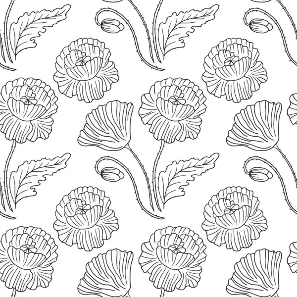 Haşhaş Tek renkli çiçek deseni elde çizim tarzında. Tekstil ya da mutfak için desen. Tasarım ve tekstil için yazdır