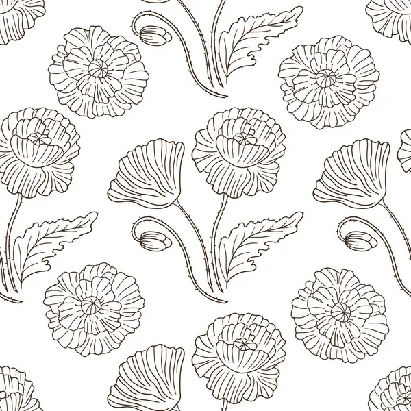 Haşhaş Tek renkli çiçek deseni elde çizim tarzında. Tekstil ya da mutfak için desen. Tasarım, tekstil, kumaş, duvar kağıdı, ambalaj için yazdır