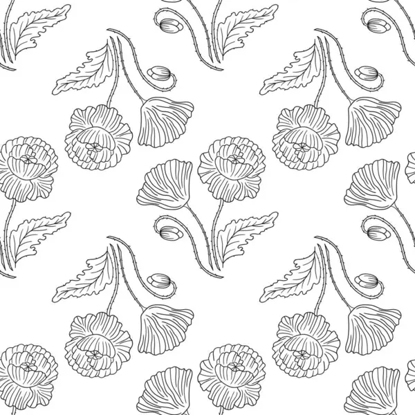 Haşhaş Tek renkli çiçek deseni elde çizim tarzında. Tekstil ya da mutfak için desen. Tasarım, tekstil, kumaş, duvar kağıdı, ambalaj kağıdı, dekorasyon vesaire için yazdır