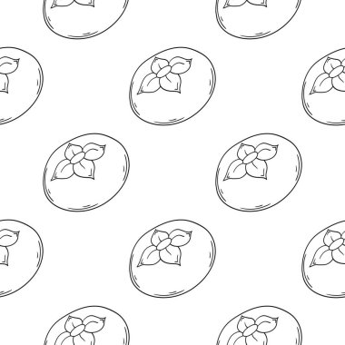 Hurma. Tekstil ya da mutfak için desen. Tek renkli meyve deseni elde çizim biçimi