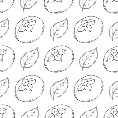 Hurma. Tekstil ya da mutfak için desen. Tek renkli meyve deseni elde çizim tarzında. Yazdır