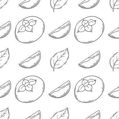 Hurma. Tekstil ya da mutfak için desen. Tek renkli meyve deseni elde çizim tarzında. Tasarım için yazdır