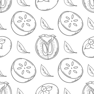 Hurma. Tekstil ya da mutfak için desen. Tek renkli meyve deseni elde çizim tarzında. Tasarım ve tekstil için yazdır