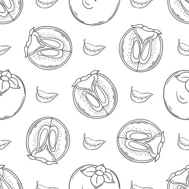 Hurma. Tekstil ya da mutfak için desen. Tek renkli meyve deseni elde çizim tarzında. Tasarım, tekstil, kumaş, duvar kağıdı, ambalaj kağıdı, dekorasyon