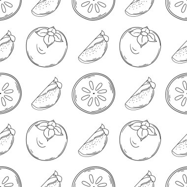 Hurma. Tekstil ya da mutfak tarzı. Tek renkli meyve deseni. Tasarım, tekstil, kumaş, duvar kağıdı, ambalaj için yazdır