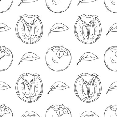 Hurma. Tekstil ya da mutfak tarzı. Tek renkli meyve deseni. Tasarım, tekstil, kumaş, duvar kağıdı, ambalaj kağıdı