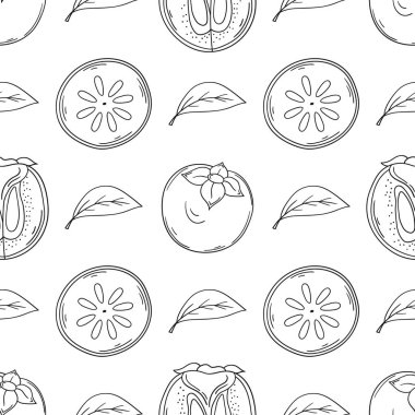 Hurma. Tekstil ya da mutfak tarzı. Tek renkli meyve deseni. Tasarım, tekstil, kumaş, duvar kağıdı, ambalaj kağıdı, dekorasyon vesaire için yazdır