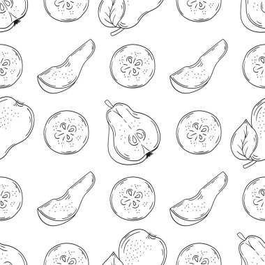 Armut. Tekstil ya da mutfak için desen. Tek renkli meyve deseni elde çizim biçimi