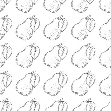 Armut. Tekstil ya da mutfak için desen. Tek renkli meyve deseni elde çizim tarzında. Tasarım ve tekstil için yazdır