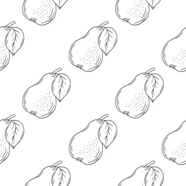 Armut. Tekstil ya da mutfak için desen. Tek renkli meyve deseni elde çizim tarzında. Tasarım, tekstil, kumaş için yazdır