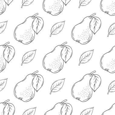 Armut. Tekstil ya da mutfak için desen. Tek renkli meyve deseni elde çizim tarzında. Tasarım, tekstil, kumaş, duvar kağıdı için yazdır