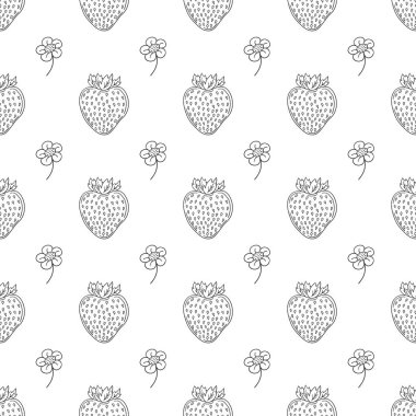 Tekstil ya da mutfak için desen. Çilekli. Tek renkli böğürtlen deseni elde çizim biçimi