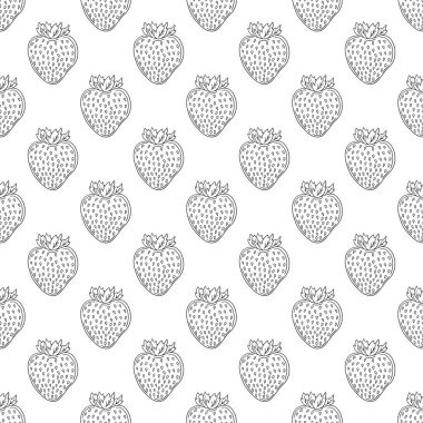 Tekstil ya da mutfak için desen. Çilekli. Tek renkli böğürtlen deseni elde çizim tarzında. Yazdır