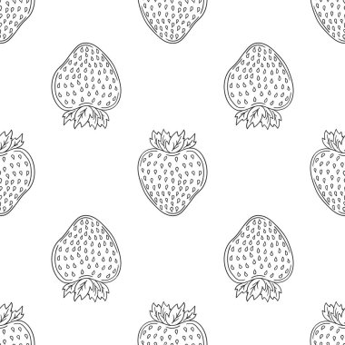 Tekstil ya da mutfak için desen. Çilekli. Tek renkli böğürtlen deseni elde çizim tarzında. Tasarım için yazdır