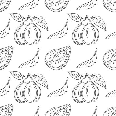 Tekstil ya da mutfak için desen. Erik. Tek renkli meyve deseni elde çizim biçimi