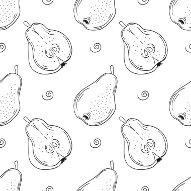 Tekstil ya da mutfak için desen. Tek renkli meyve deseni elde çizim tarzında. Armut. Tasarım, tekstil, kumaş, duvar kağıdı, ambalaj kağıdı