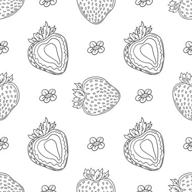 Tekstil ya da mutfak için desen. Çilekli. Tek renkli böğürtlen deseni elde çizim tarzında. Tasarım, tekstil, kumaş, duvar kağıdı, ambalaj kağıdı