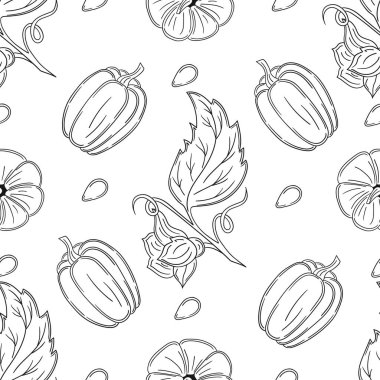 Tekstil ya da mutfak için desen. Balkabağım. Tek renkli sebze deseni elde çizim biçimi