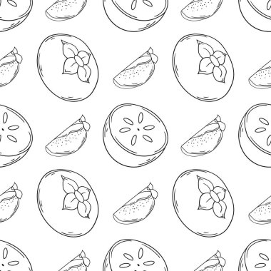 Tekstil ya da mutfak için desen. Hurma. Tek renkli meyve deseni elde çizim tarzında. Tasarım ve tekstil için yazdır