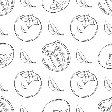 Tekstil ya da mutfak için desen. Hurma. Tek renkli meyve deseni elde çizim tarzında. Tasarım, tekstil, kumaş, duvar kağıdı, ambalaj için yazdır