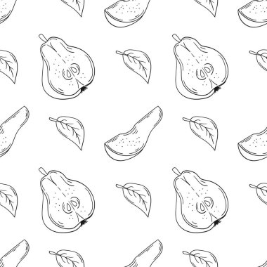Tekstil ya da mutfak için desen. Armut. Tek renkli meyve deseni elde çizim biçimi