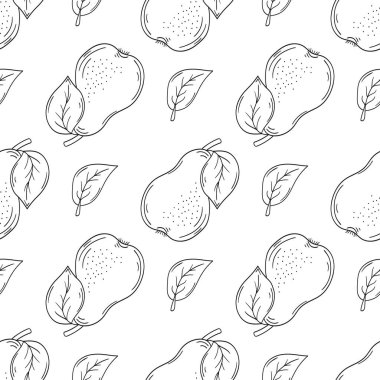 Tekstil ya da mutfak için desen. Armut. Tek renkli meyve deseni elde çizim tarzında. Tasarım için yazdır