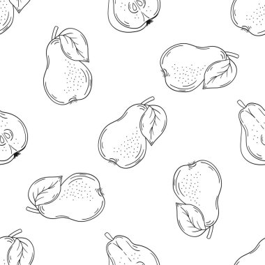 Tekstil ya da mutfak için desen. Armut. Elinde kusursuz meyve deseni var. Tasarım ve tekstil için yazdır