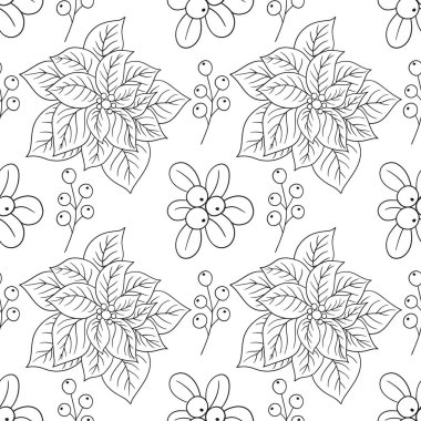 Tek renkli Noel deseni elde çizim tarzında. Zehirli duygu. Tekstil ya da mutfak için desen. Tasarım, tekstil, kumaş, duvar kağıdı için yazdır