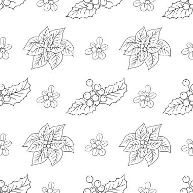 Tek renkli Noel deseni elde çizim tarzında. Tekstil ya da mutfak için desen. Zehirli duygu. Tasarım, tekstil, kumaş için yazdır