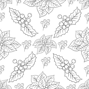Tek renkli Noel deseni elde çizim tarzında. Tekstil ya da mutfak için desen. Zehirli duygu. Tasarım, tekstil, kumaş, duvar kağıdı, ambalaj kağıdı