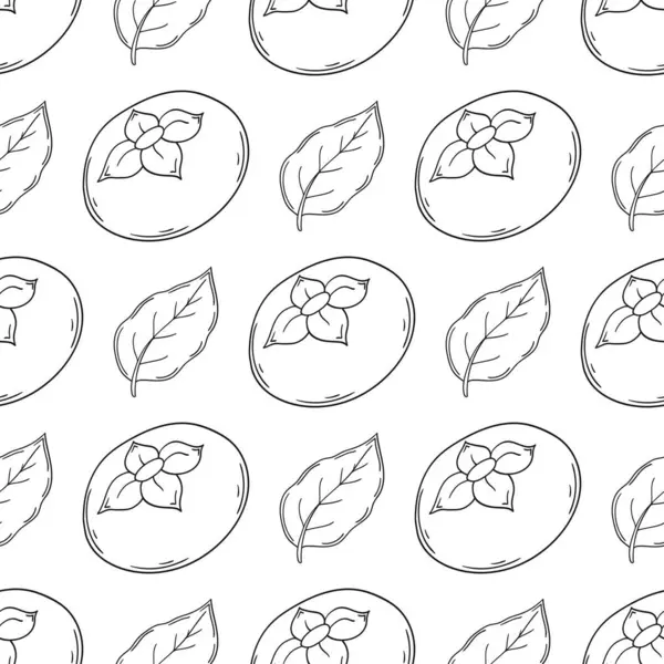 Hurma. Tekstil ya da mutfak için desen. Tek renkli meyve deseni elde çizim tarzında. Yazdır