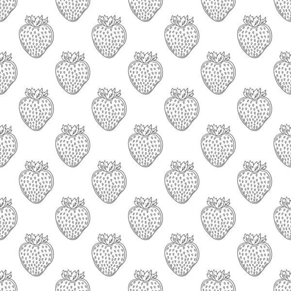 Tekstil ya da mutfak için desen. Çilekli. Tek renkli böğürtlen deseni elde çizim tarzında. Yazdır