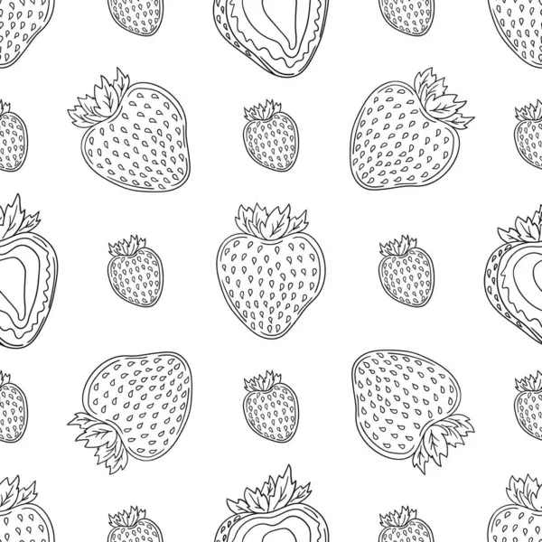 Tekstil ya da mutfak için desen. Çilekli. Tek renkli böğürtlen deseni elde çizim tarzında. Tasarım ve tekstil için yazdır