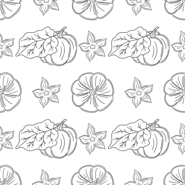 Tekstil ya da mutfak için desen. Balkabağım. Tek renkli sebze deseni elde çizim tarzında. Tasarım, tekstil, kumaş, duvar kağıdı, ambalaj için yazdır