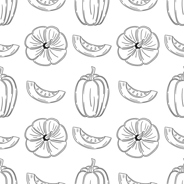 Tekstil ya da mutfak için desen. Balkabağım. Tek renkli sebze deseni elde çizim tarzında. Tasarım, tekstil, kumaş, duvar kağıdı için yazdır