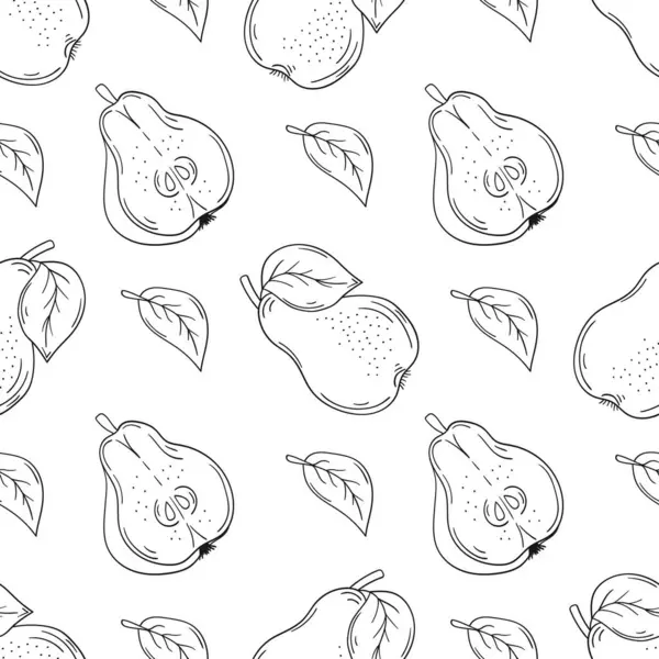 Tekstil ya da mutfak için desen. Armut. Tek renkli meyve deseni elde çizim tarzında. Tasarım, tekstil, kumaş, duvar kağıdı, ambalaj kağıdı