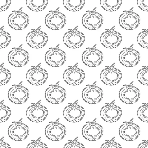Tekstil ya da mutfak için desen. Tek renkli sebze deseni elde çizim tarzında. Domates. Tasarım, tekstil, kumaş, duvar kağıdı, ambalaj kağıdı, dekorasyon