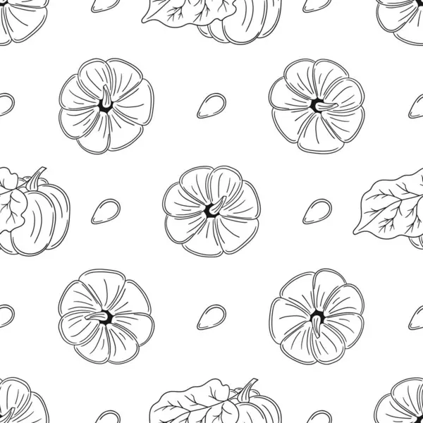 Tekstil ya da mutfak için desen. Tek renkli sebze deseni elde çizim tarzında. Balkabağım. Tasarım ve tekstil için yazdır